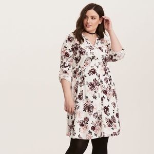 FLORAL BUTTON FRONT CHALLIS SHIRT DRESS